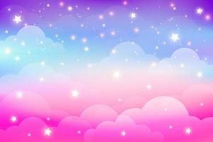 fond de licorne arc-en-ciel avec nuages et étoiles. ciel de couleur pastel. paysage magique, motif fabuleux abstrait. joli fond d'écran de bonbons. vecteur. vecteur