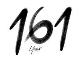 Modèle vectoriel de célébration d'anniversaire de 161 ans, création de logo de 161 numéros, 161e anniversaire, numéros de lettrage noir brosse dessin croquis dessiné à la main, illustration vectorielle de numéro de conception de logo
