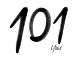 Modèle vectoriel de célébration d'anniversaire de 101 ans, création de logo numéro 101, 101e anniversaire, numéros de lettrage noir dessin au pinceau croquis dessiné à la main, illustration vectorielle de création de logo numéroté