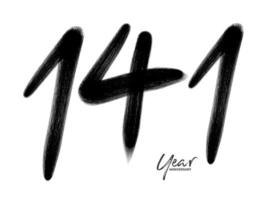 Modèle vectoriel de célébration d'anniversaire de 141 ans, création de logo de 141 numéros, 141e anniversaire, numéros de lettrage noir brosse dessin croquis dessiné à la main, illustration vectorielle de numéro de conception de logo