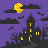 illustration d'halloween du paysage nocturne avec château et pleine lune vecteur