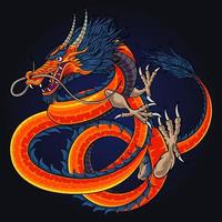 illustration de dragon de style japonais oriental vecteur