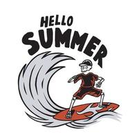 squelette surfant sur la vague de l'été pour les vêtements, illustration vectorielle de chemise vecteur