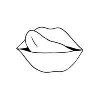 icône des lèvres. illustration de la bouche dessinée à la main dans un style doodle. dessin au trait, nordique, scandinave, minimalisme, autocollant monochrome vecteur