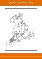 joli livre de coloriage de perroquet. conception d'art en ligne pour la page de coloriage imprimable pour les enfants. vecteur