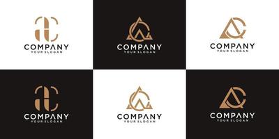 collection de logos de lettres ac avec styles de ligne et couleur dorée pour le conseil, les initiales, les sociétés financières vecteur