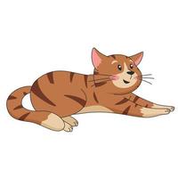 chat couché rayé rouge. animal de dessin animé mignon vecteur