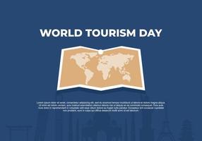 affiche de bannière de fond de la journée mondiale du tourisme avec grande carte de la terre le 27 septembre. vecteur