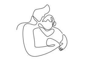 un dessin continu à la main sur une seule ligne de maman étreint les enfants vecteur