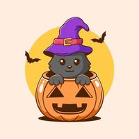 mignon chat noir à l'intérieur de l'illustration vectorielle de citrouille d'halloween vecteur