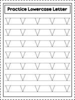 traçage des lettres de l'alphabet abc. lettre minuscule v. pratique d'écriture manuscrite pour les enfants d'âge préscolaire vecteur