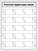 traçage des lettres de l'alphabet abc. lettre majuscule n. pratique de l'écriture manuscrite pour les enfants d'âge préscolaire vecteur