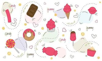 ensemble de bonbons desserts sucrés illustration vectorielle vecteur