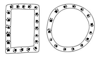 ensemble de cadres de pattes isolées doodle mignon, ligne dessinée à la main. pour chien, chat, lapin, collection d'animaux de compagnie. vecteur