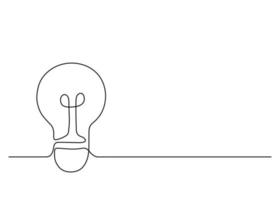 contour d'ampoule, idée de symbole d'ampoule électrique, dessin continu d'une ligne d'art. concept d'émergence d'idées, énergie durable de l'électricité. une seule ligne modifiable. illustration vectorielle vecteur