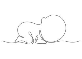 sommeil de bébé nouveau-né, dessin continu d'une ligne d'art. silhouette mignon enfant endormi dans le dessin de contour unique minimalisme. le petit enfant est allongé sur le ventre. illustration vectorielle vecteur