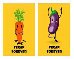 végétalien pour toujours. carte postale à la journée internationale du végétarisme et de l'alimentation saine. caractère épinard. légumes sains. yoga. vecteur