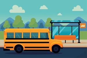 autobus scolaire à l'arrêt de bus vecteur