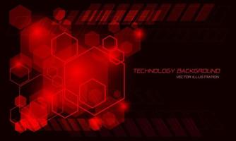 technologie abstraite lumière géométrique hexagonale rouge avec texte sur illustration vectorielle de fond futuriste moderne de conception d'espace vide. vecteur