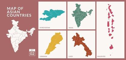 cartes des pays asiatiques, inde, maldives, kirghizistan, laos et illustration vectorielle libanaise.