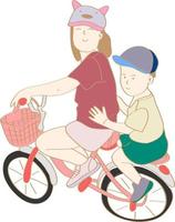 frères et sœurs dessinés à la main à bicyclette vecteur