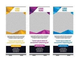 conception de roll-up de bannière, concept d'entreprise. déploiement de modèles graphiques pour expositions, bannière pour séminaire, mise en page pour placement de photos. support universel pour conférence, arrière-plan vectoriel de bannière promotionnelle