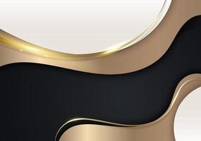 élégant fond abstrait 3d forme d'onde blanche avec ruban d'or et lignes de fil sur fond noir