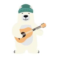 ours blanc tenant un dessin animé de guitare vecteur