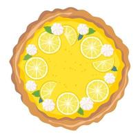 une tarte au citron entière avec des tranches de citron et des meringues sur le dessus. tarte au citron. vecteur