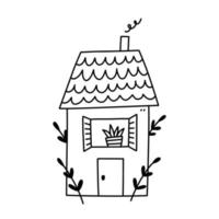 jolie petite maison isolée sur fond blanc. douce maison. illustration vectorielle dessinée à la main dans un style doodle. parfait pour les décorations, cartes, logo, divers designs. vecteur