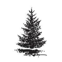 arbre dessiné à la main, sapin. image réaliste en noir et blanc, croquis peint avec une brosse à encre. vecteur