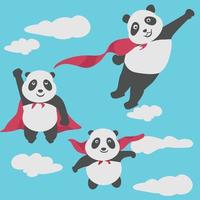 super-héros panda voler dans le ciel vecteur