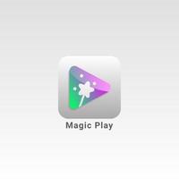 bouton de lecture et baguette magique étoile avec création de logo vectoriel d'applications de médias sociaux de couleur moderne à la mode