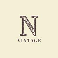 lettre n décoration vintage logo vector design