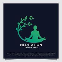 méditation yoga logo design concept vecteur premium