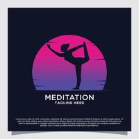 méditation yoga logo design concept vecteur premium