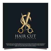 coupe de cheveux logo design vecteur premium