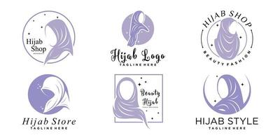ensemble de logo de femme hijab pour la mode de beauté musulmane avec vecteur premium de concept moderne