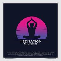 méditation yoga logo design concept vecteur premium