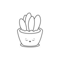 jolie plante d'intérieur kawaii en pot. plante en pot dans un style de dessin linéaire noir. illustration vectorielle isolée sur fond blanc vecteur