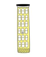 vecteur jolie maison haute jaune avec fenêtres, illustration de style doodle. illustration pour enfants pour t-shirts, cartes postales, affiches, cadeaux.