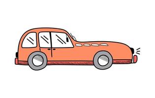 vecteur jolie voiture orange en style doodle sur fond blanc, illustration pour enfants pour cartes postales, affiches, jouets.