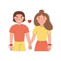 couple main dans la main dans des bracelets d'amitié vector illustration plate. conception de bannière de la journée internationale de l'amitié. heureux garçon et fille isolé sur fond blanc. bracelet bricolage pour les amis