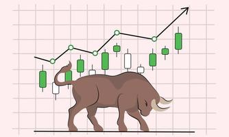 Le marché haussier signifie une croissance rapide, est enraciné dans l'esprit des gens et est activement utilisé par la communauté crypto. symbole de taureau et un graphique de la croissance rapide de la crypto-monnaie. vecteur plat