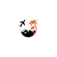 création de logo d'arbre de montagne et d'avion, création de logo de voyage, logo de voyage sur la route vecteur
