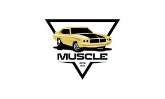 logo musculaire. réparation de voiture de service, restauration de voiture et éléments de conception de club automobile. vecteur