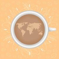 tasse à café avec carte de la terre vecteur