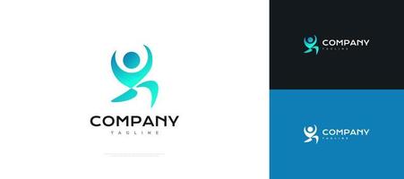 illustration du logo de l'homme sautant. logo ou icône de personnes heureuses dans un style dégradé bleu, adapté au logo de l'industrie du fitness, du sport, de la médecine ou de la santé vecteur
