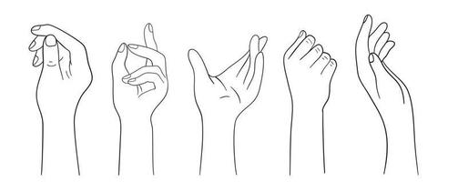 contour des mains humaines ensemble de gestes dessinés à la main. collection de mains de vecteur. vecteur