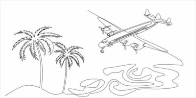 dessin au trait continu d'avions et de palmiers vecteur